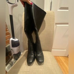 Knee heigh black heeled leather boots (extra wide calf)